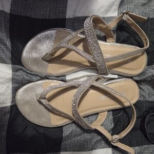 Sparkle-Strap Women's Sandals in Metallic Silver